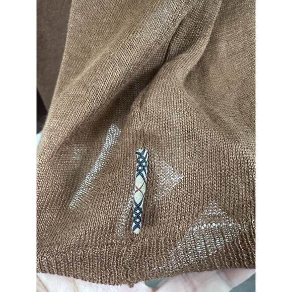 Burberry London Women Brown Flax Linen Knit Pullover Sweater Sz M Flawed Preppy - Picture 5 of 16